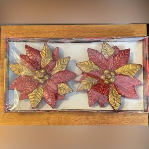 NEW Red & Gold Poinsettia floating candles